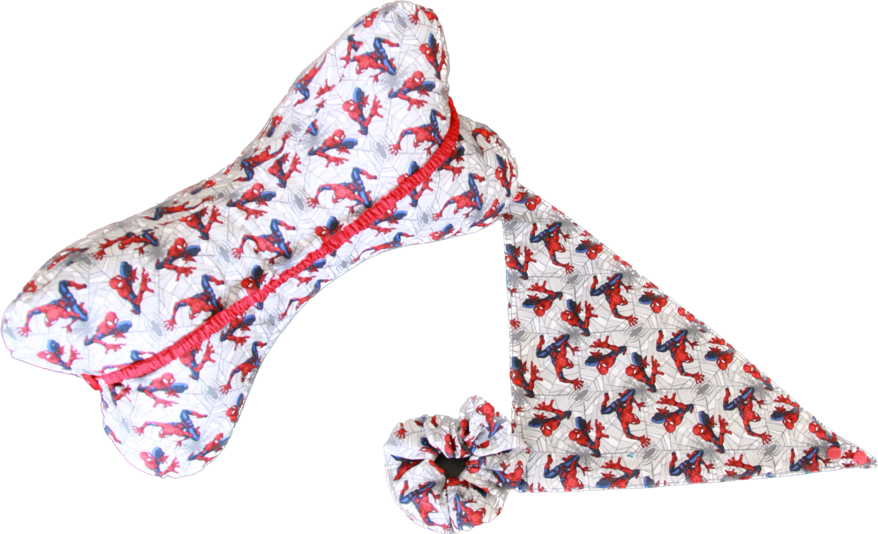 Spiderman printed bandana, scrunchies, bone pillow